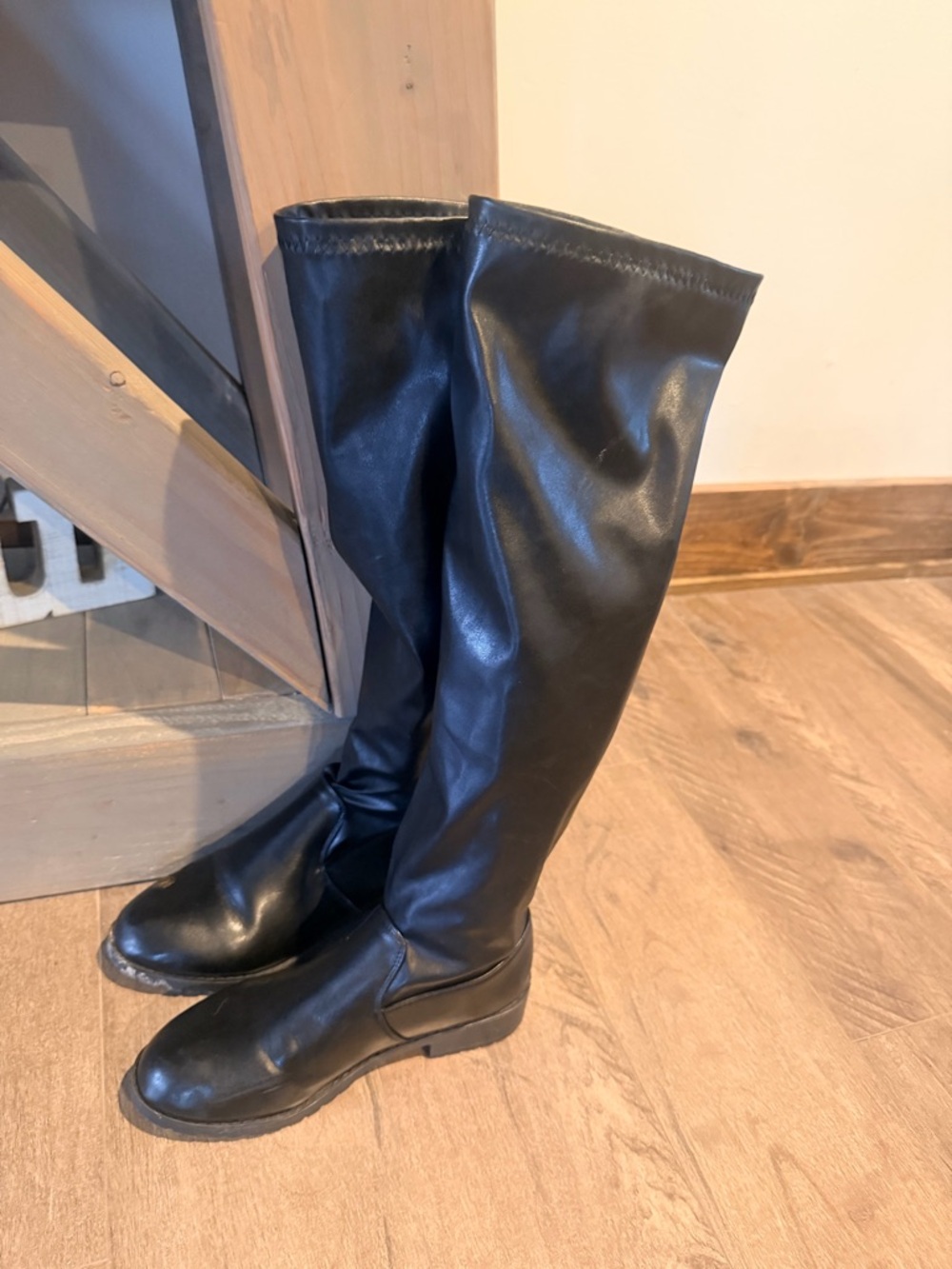 Classic Black Knee-High Faux Leather Boots